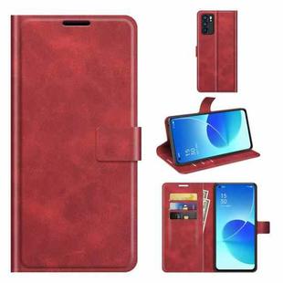 For OPPO Reno6 5G Retro Calf Pattern Buckle Horizontal Flip Leather Case with Holder & Card Slots & Wallet(Red)