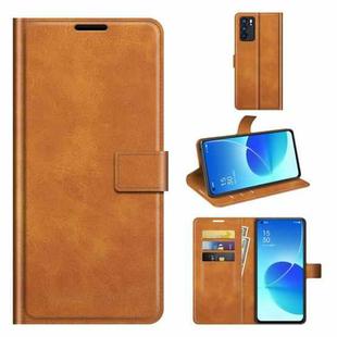 For OPPO Reno6 5G Retro Calf Pattern Buckle Horizontal Flip Leather Case with Holder & Card Slots & Wallet(Yellow)
