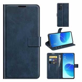 For OPPO Reno6 5G Retro Calf Pattern Buckle Horizontal Flip Leather Case with Holder & Card Slots & Wallet(Blue)
