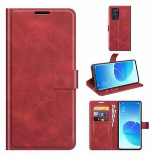 For OPPO Reno6 Pro 5G Retro Calf Pattern Buckle Horizontal Flip Leather Case with Holder & Card Slots & Wallet(Red)