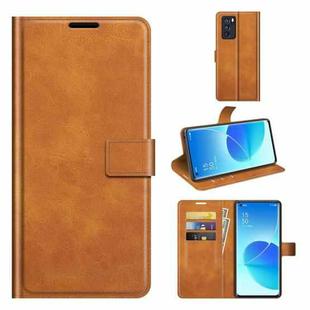For OPPO Reno6 Pro 5G Retro Calf Pattern Buckle Horizontal Flip Leather Case with Holder & Card Slots & Wallet(Yellow)