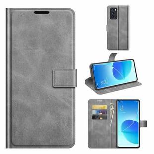 For OPPO Reno6 Pro 5G Retro Calf Pattern Buckle Horizontal Flip Leather Case with Holder & Card Slots & Wallet(Grey)