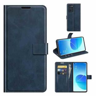 For OPPO Reno6 Pro 5G Retro Calf Pattern Buckle Horizontal Flip Leather Case with Holder & Card Slots & Wallet(Blue)