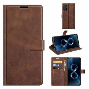 For ASUS Zenfone 8 ZS590KS Retro Calf Pattern Buckle Horizontal Flip Leather Case with Holder & Card Slots & Wallet(Dark Brown)