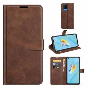 For OPPO A54 4G Retro Calf Pattern Buckle Horizontal Flip Leather Case with Holder & Card Slots & Wallet(Dark Brown)