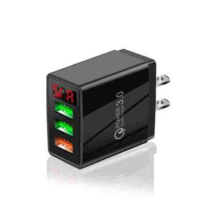 QC-07 5.1A QC3.0 3 x USB Ports Fast Charger with LED Digital Display for Mobile Phones and Tablets, US Plug(Black)