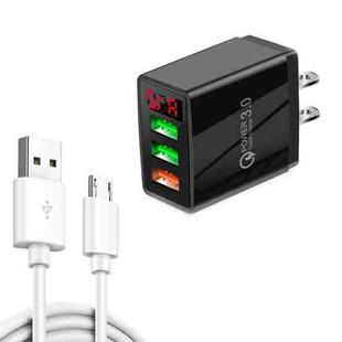 QC-07A QC3.0 3USB LED Digital Display Fast Charger + USB to Micro USB Data Cable, US Plug(Black)