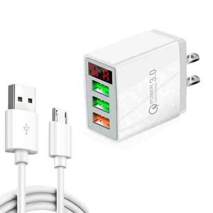 QC-07A QC3.0 3USB LED Digital Display Fast Charger + USB to Micro USB Data Cable, US Plug(White)