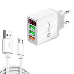 QC-07A QC3.0 3USB LED Digital Display Fast Charger + USB to Micro USB Data Cable, EU Plug(White)