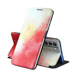 For Samsung Galaxy S21 FE Voltage Watercolor Pattern Skin Feel Magnetic Horizontal Flip PU Leather Case with Holder(Red)