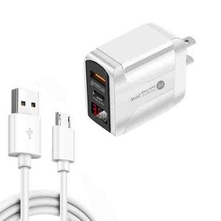 PD001A PD3.0 20W + QC3.0 USB LED Digital Display Fast Charger with USB to Micro USB Data Cable, US Plug(White)