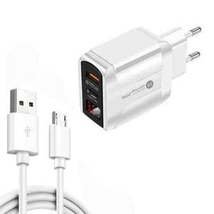 PD001A PD3.0 20W + QC3.0 USB LED Digital Display Fast Charger with USB to Micro USB Data Cable, EU Plug(White)