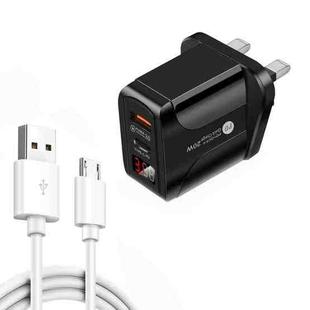 PD001A PD3.0 20W + QC3.0 USB LED Digital Display Fast Charger with USB to Micro USB Data Cable, UK Plug(Black)