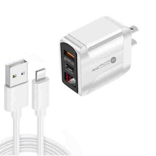 PD001C PD3.0 20W + QC3.0 USB LED Digital Display Fast Charger with USB to 8 Pin Data Cable, US Plug(White)