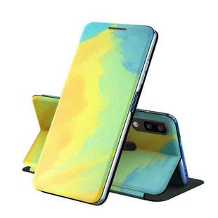 For Samsung Galaxy A40 Voltage Watercolor Pattern Skin Feel Magnetic Horizontal Flip PU Leather Case with Holder(Yellow)