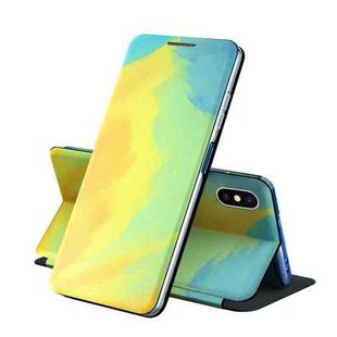For iPhone XR Voltage Watercolor Pattern Skin Feel Magnetic Horizontal Flip PU Leather Case with Holder(Green)