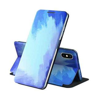 For iPhone X / XS Voltage Watercolor Pattern Skin Feel Magnetic Horizontal Flip PU Leather Case with Holder(Blue)
