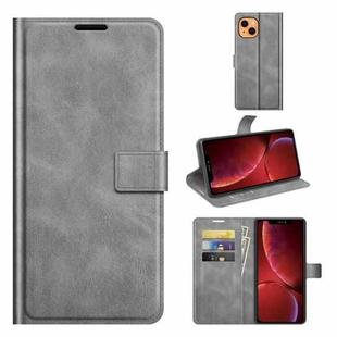 For iPhone 13 Retro Calf Pattern Buckle Horizontal Flip Leather Case with Holder & Card Slots & Wallet(Grey)