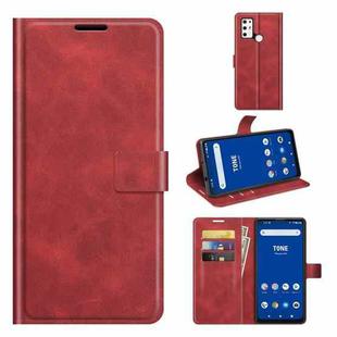 For Tone E21 Retro Calf Pattern Buckle Card Wallet Left and Right Flip Phone Holster with Bracket Function(Red)