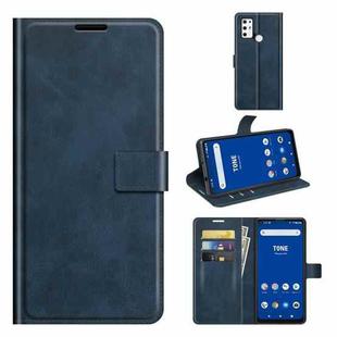 For Tone E21 Retro Calf Pattern Buckle Card Wallet Left and Right Flip Phone Holster with Bracket Function(Blue)