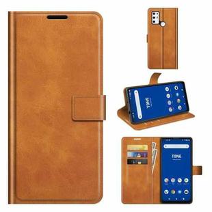 For Tone E21 Retro Calf Pattern Buckle Card Wallet Left and Right Flip Phone Holster with Bracket Function(Yellow)