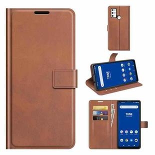 For Tone E21 Retro Calf Pattern Buckle Card Wallet Left and Right Flip Phone Holster with Bracket Function(Light Brown)