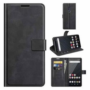 For Fujitsu Arrows Be4 Plus Retro Calf Pattern Buckle Card Wallet Left and Right Flip Phone Holster with Bracket Function(Black)