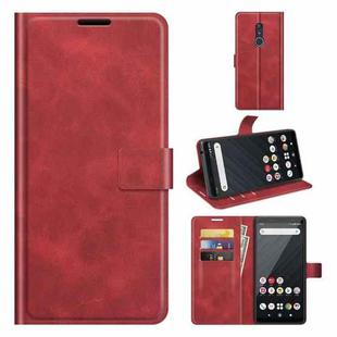 For Fujitsu Arrows Be4 Plus Retro Calf Pattern Buckle Card Wallet Left and Right Flip Phone Holster with Bracket Function(Red)