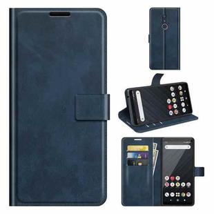 For Fujitsu Arrows Be4 Plus Retro Calf Pattern Buckle Card Wallet Left and Right Flip Phone Holster with Bracket Function(Blue)