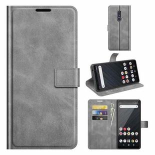 For Fujitsu Arrows Be4 Plus Retro Calf Pattern Buckle Card Wallet Left and Right Flip Phone Holster with Bracket Function(Grey)