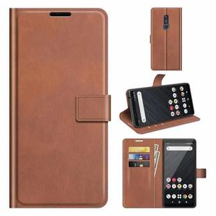 For Fujitsu Arrows Be4 Plus Retro Calf Pattern Buckle Card Wallet Left and Right Flip Phone Holster with Bracket Function(Light Brown)