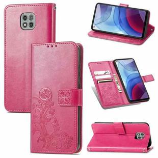 For Motorola Moto G Power 2021 Four-leaf Clasp Embossed Buckle Mobile Phone Protection Leather Case with Lanyard & Card Slot & Wallet & Bracket Function(Magenta)