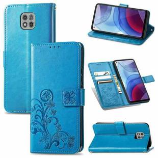 For Motorola Moto G Power 2021 Four-leaf Clasp Embossed Buckle Mobile Phone Protection Leather Case with Lanyard & Card Slot & Wallet & Bracket Function(Blue)