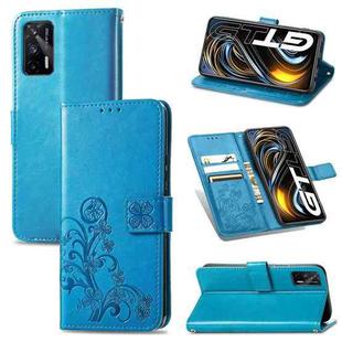 For OPPO Realme GT 5G / Q3 Pro 5G Four-leaf Clasp Embossed Buckle Mobile Phone Protection Leather Case with Lanyard & Card Slot & Wallet & Bracket Function(Blue)