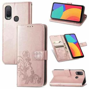 For Alcatel 1L 2021 Four-leaf Clasp Embossed Buckle Mobile Phone Protection Leather Case with Lanyard & Card Slot & Wallet & Bracket Function(Rose Gold)