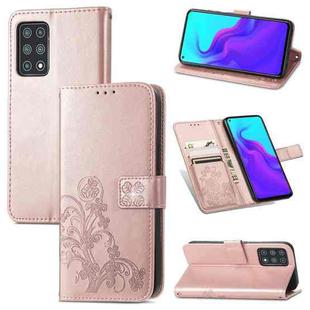 For Cubot X30 Four-leaf Clasp Embossed Buckle Mobile Phone Protection Leather Case with Lanyard & Card Slot & Wallet & Bracket Function(Rose Gold)