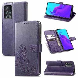 For Cubot X30 Four-leaf Clasp Embossed Buckle Mobile Phone Protection Leather Case with Lanyard & Card Slot & Wallet & Bracket Function(Purple)