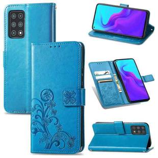For Cubot X30 Four-leaf Clasp Embossed Buckle Mobile Phone Protection Leather Case with Lanyard & Card Slot & Wallet & Bracket Function(Blue)