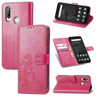 For ZTE Libero 5G Four-leaf Clasp Embossed Buckle Mobile Phone Protection Leather Case with Lanyard & Card Slot & Wallet & Bracket Function(Magenta)