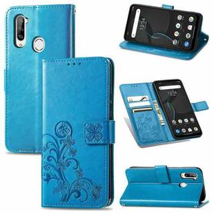 For ZTE Libero 5G Four-leaf Clasp Embossed Buckle Mobile Phone Protection Leather Case with Lanyard & Card Slot & Wallet & Bracket Function(Blue)