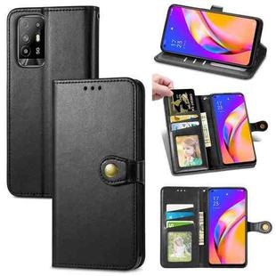 For OPPO A94 5G /F19 Pro+ 5G /Reno5 Z Solid Color Leather Buckle Phone Case with Lanyard & Photo Frame & Card Slot & Wallet & Stand Function(Black)