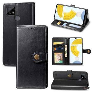 For OPPO Realme C21 Solid Color Leather Buckle Phone Case with Lanyard & Photo Frame & Card Slot & Wallet & Stand Function(Black)