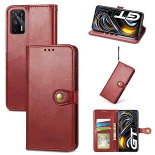For OPPO Realme GT 5G/ Realme Q3 Pro 5G Solid Color Leather Buckle Phone Case with Lanyard & Photo Frame & Card Slot & Wallet & Stand Function(Red)