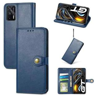 For OPPO Realme GT 5G/ Realme Q3 Pro 5G Solid Color Leather Buckle Phone Case with Lanyard & Photo Frame & Card Slot & Wallet & Stand Function(Blue)