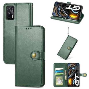 For OPPO Realme GT 5G/ Realme Q3 Pro 5G Solid Color Leather Buckle Phone Case with Lanyard & Photo Frame & Card Slot & Wallet & Stand Function(Green)