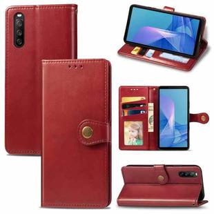 For Sony Xperia 10 III Solid Color Leather Buckle Phone Case with Lanyard & Photo Frame & Card Slot & Wallet & Stand Function(Red)