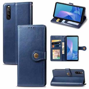 For Sony Xperia 10 III Solid Color Leather Buckle Phone Case with Lanyard & Photo Frame & Card Slot & Wallet & Stand Function(Blue)