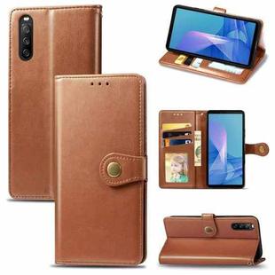 For Sony Xperia 10 III Solid Color Leather Buckle Phone Case with Lanyard & Photo Frame & Card Slot & Wallet & Stand Function(Brown)