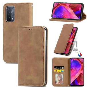 For OPPO A54 5G Retro Skin Feel Business Magnetic Horizontal Flip Leather Case With Holder & Card Slots & Wallet & Photo Frame(Brown)