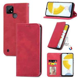 For OPPO Realme C21 Retro Skin Feel Business Magnetic Horizontal Flip Leather Case With Holder & Card Slots & Wallet & Photo Frame(Red)